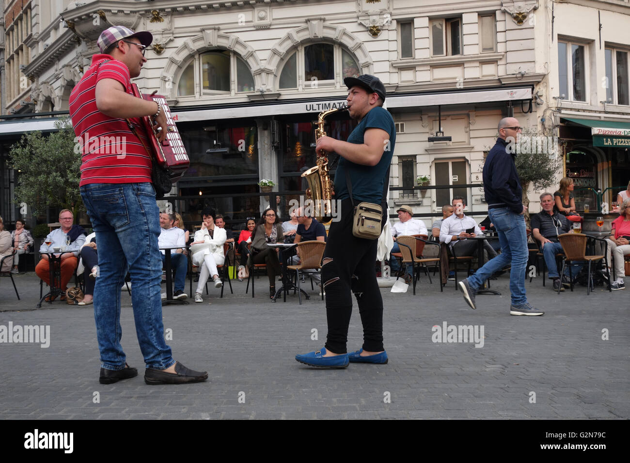 street musicians in Antwerp, Belgium Stock Photo