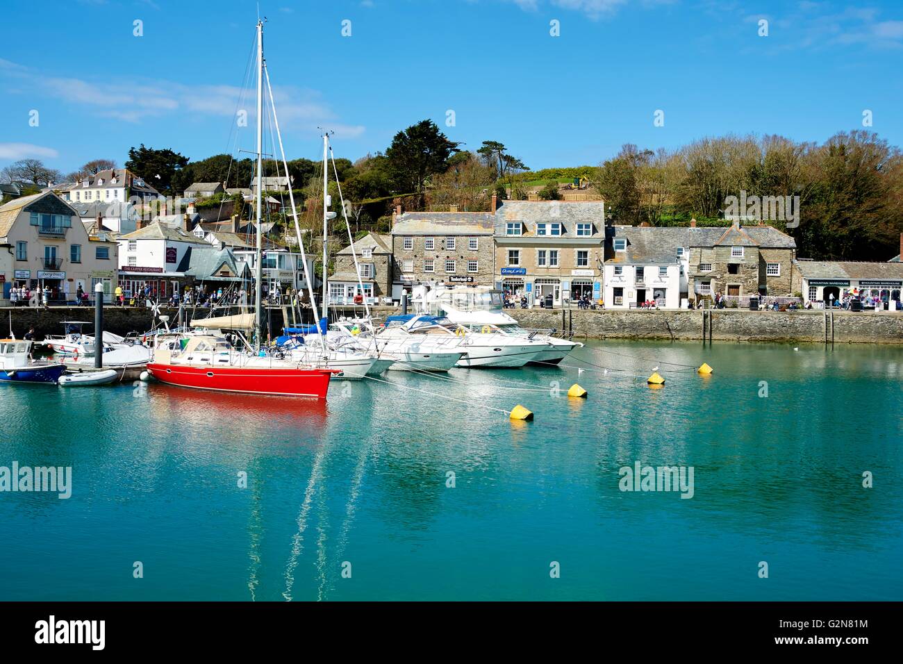 Padstow harbour in Cornwall on a bright and suuny spring day Stock