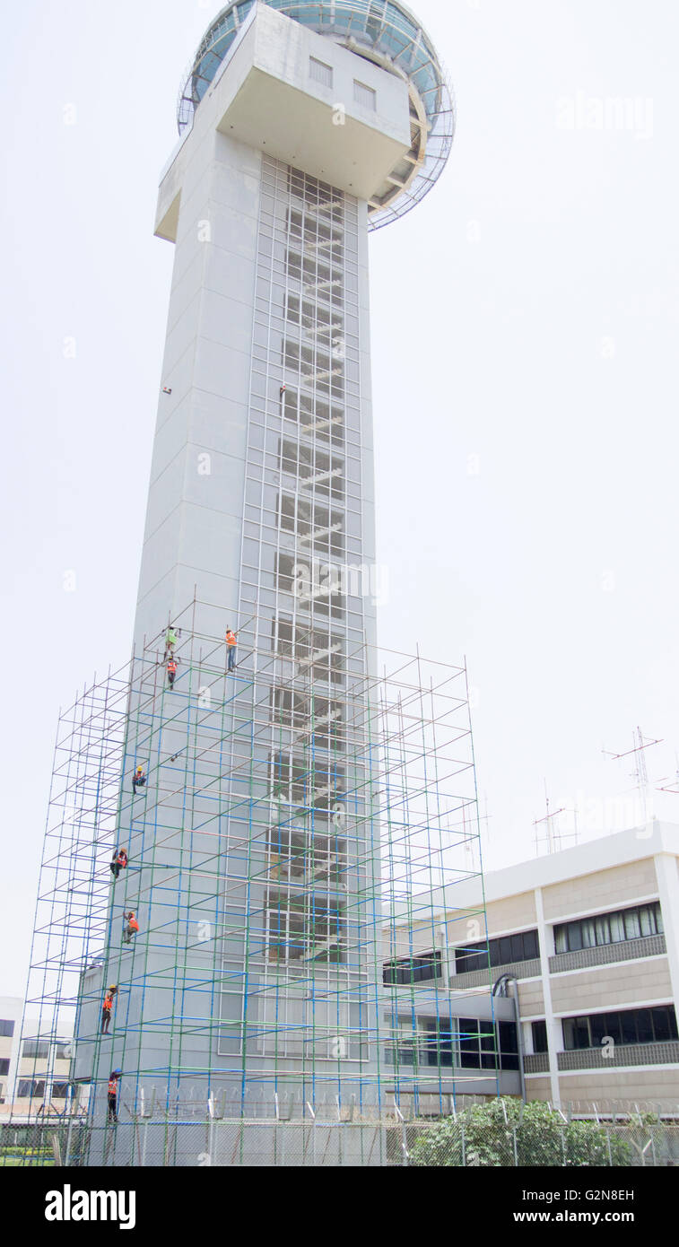 The Air traffic Control Tower ( Airport Operations Control) in Bengaluru Bangalore which is the nerve centre of all  functioning Stock Photo