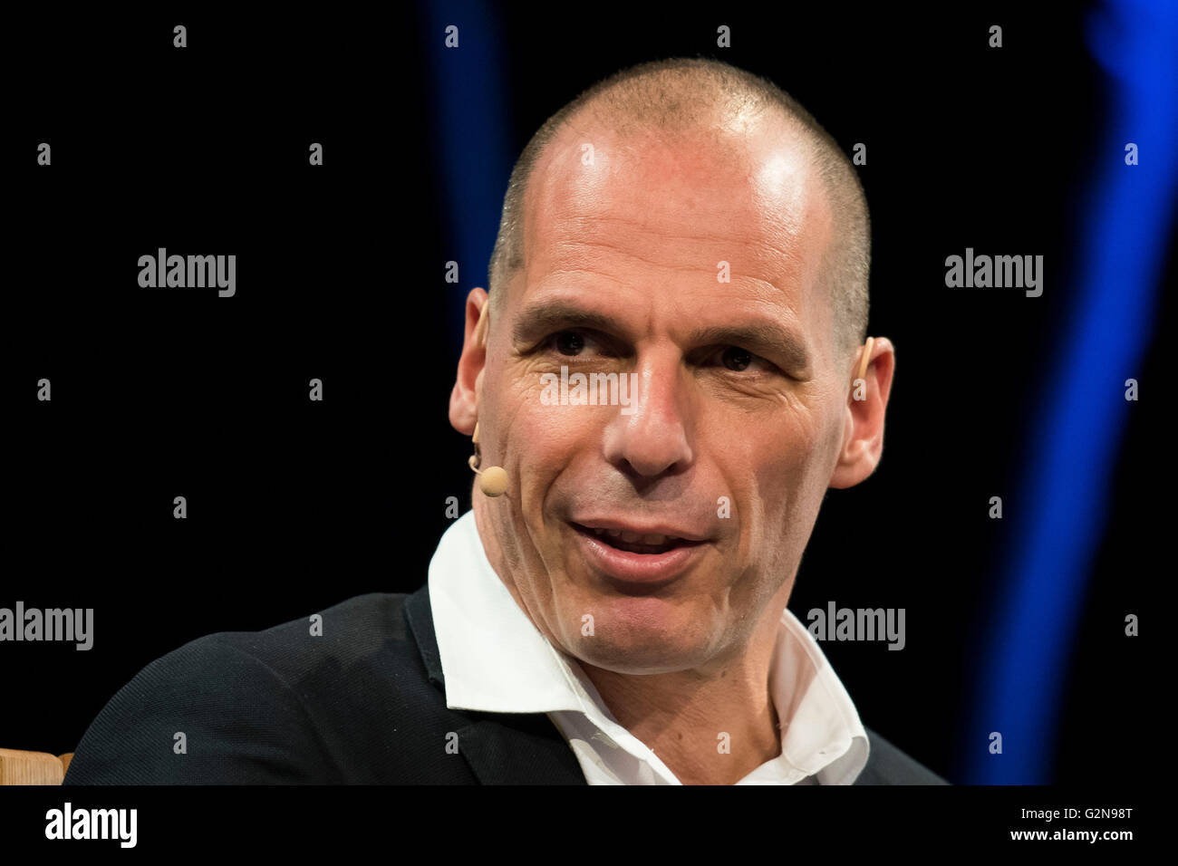 Yanis Varoufakis, former greek finance minister speaks at the 2016 hay festival in hay-on-wye, wales. Stock Photo