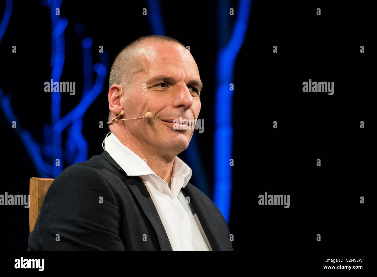 Yanis Varoufakis, former greek finance minister speaks at the 2016 hay festival in hay-on-wye, wales. Stock Photo