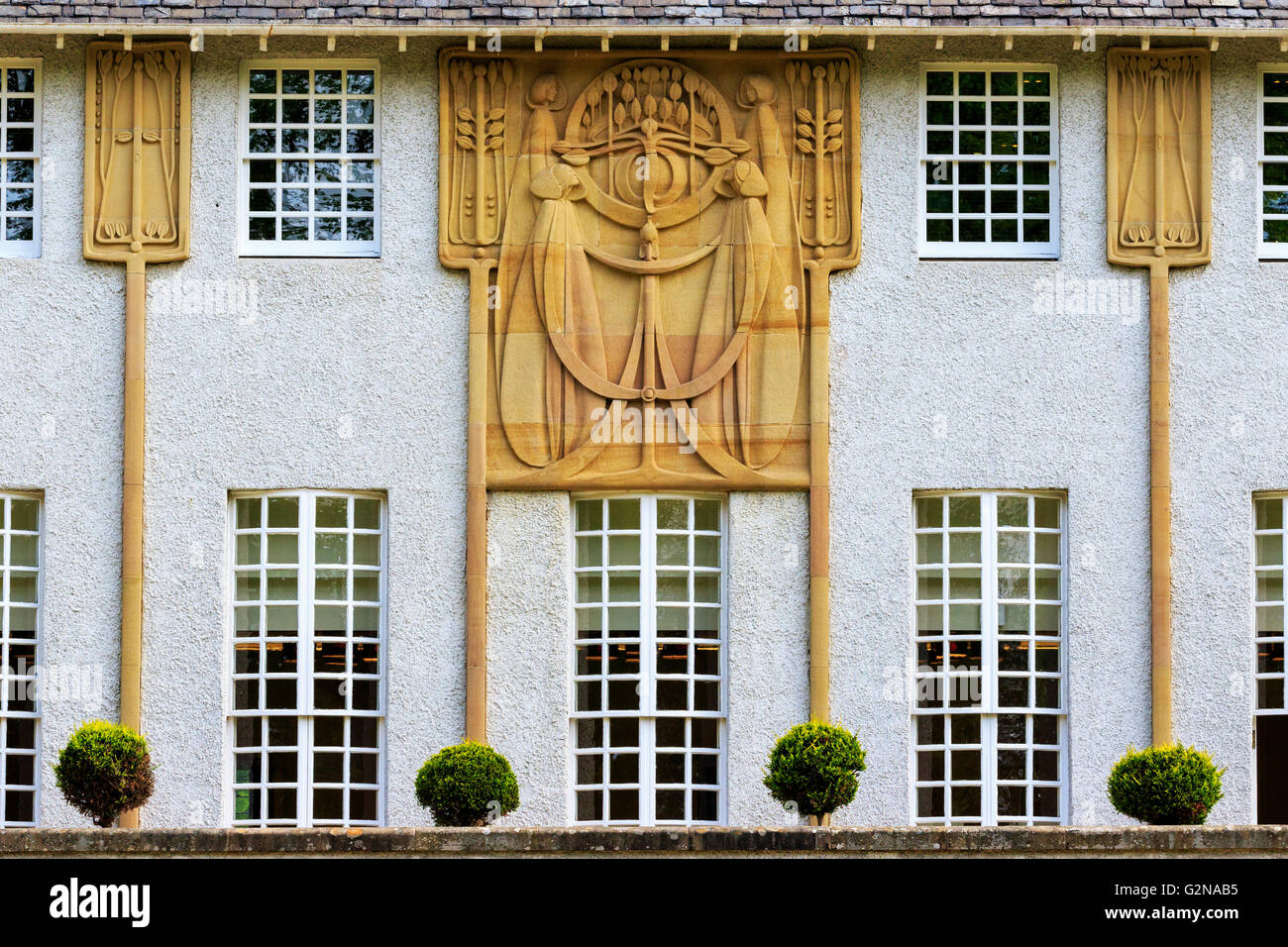 Art deco motif on the outside of the House for an Art Lover, designed by Charles Rennie MacIntosh, Bellahoustoun, Glasgow Stock Photo
