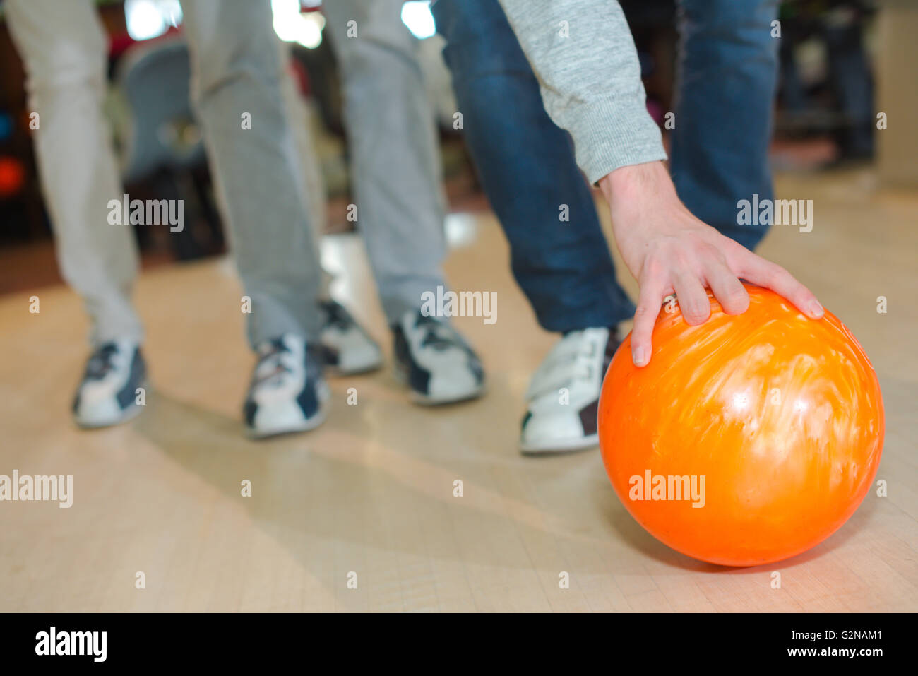 placing a bowling ball Stock Photo Alamy