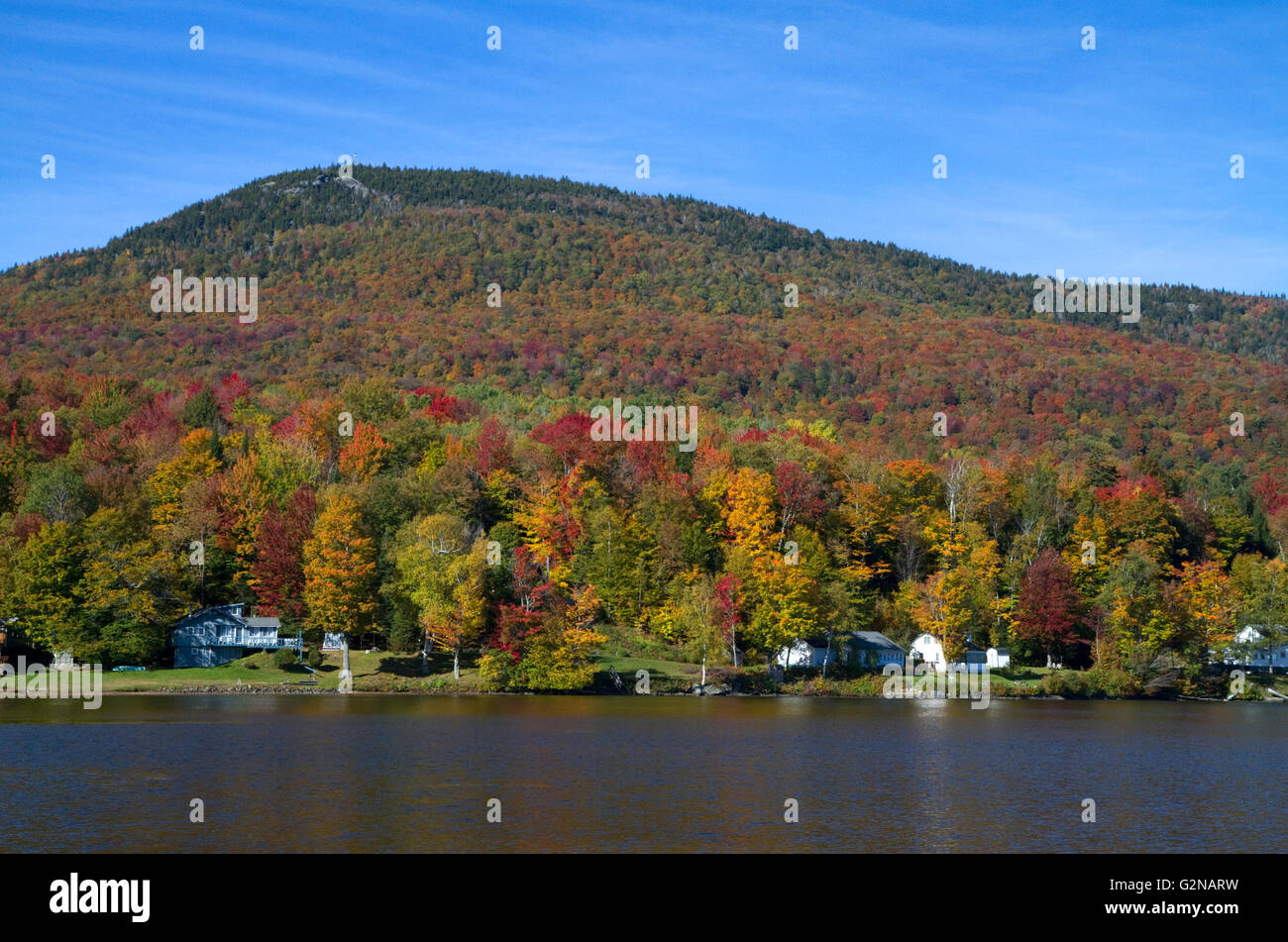 Fall foliage at Lake Elmore in Lamoille County, Vermont, USA. Stock Photo