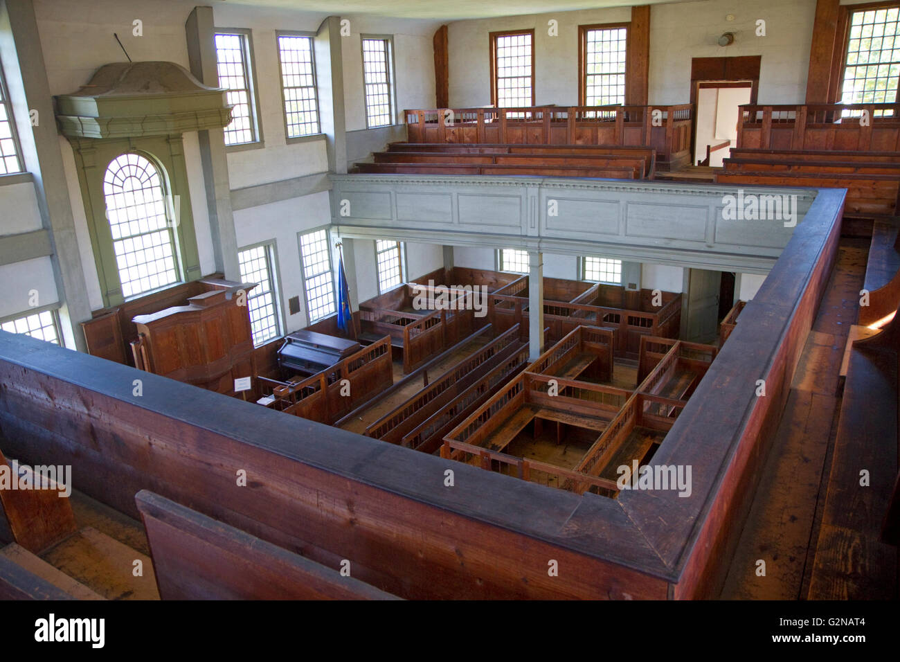 Interior of the Rockingham Meeting House in Rockingham, Vermont, USA. Stock Photo