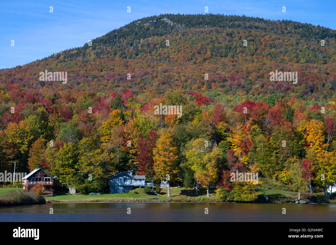 Fall foliage at Lake Elmore in Lamoille County, Vermont, USA. Stock Photo