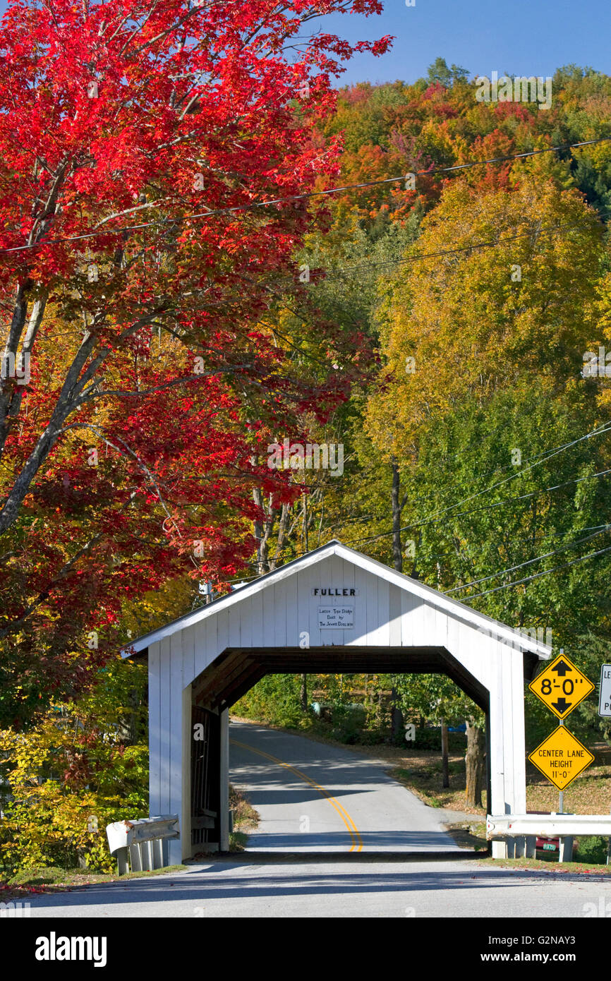 Fuller Covered Bridge crossing the Black Falls Brook in Montgomery, Vermont, USA. Stock Photo