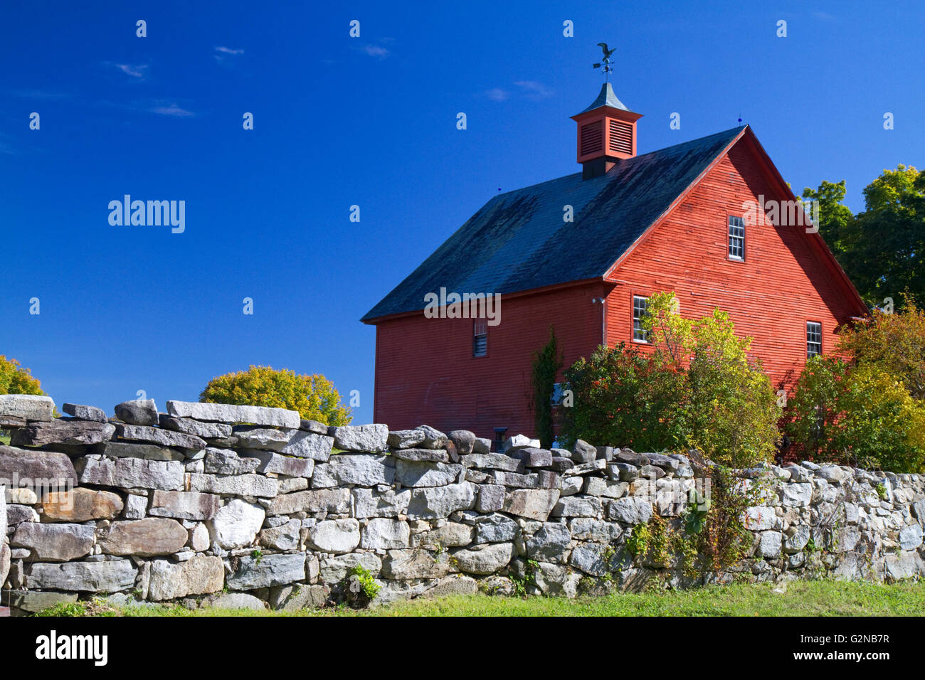 Red barn in the countryside near Keene, New Hampshire, USA. Stock Photo