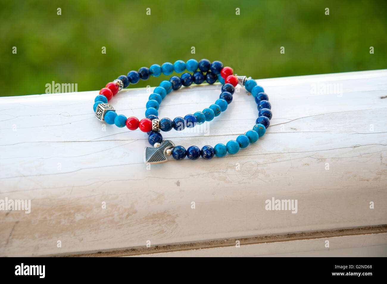 bead bracelet on the wood Stock Photo