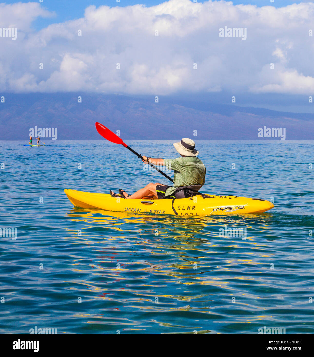 Kayaker off Kaanapali Beach on Maui Stock Photo