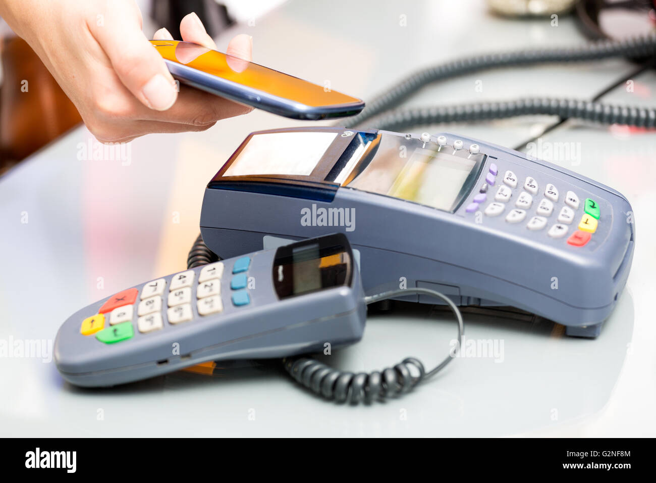 NFC Near field communication, mobile payment Stock Photo Alamy