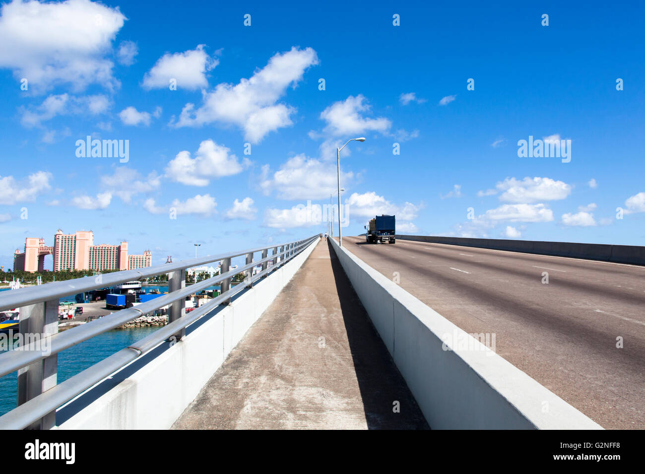 The bridge road that leads to Paradise Island (The Bahamas Stock Photo