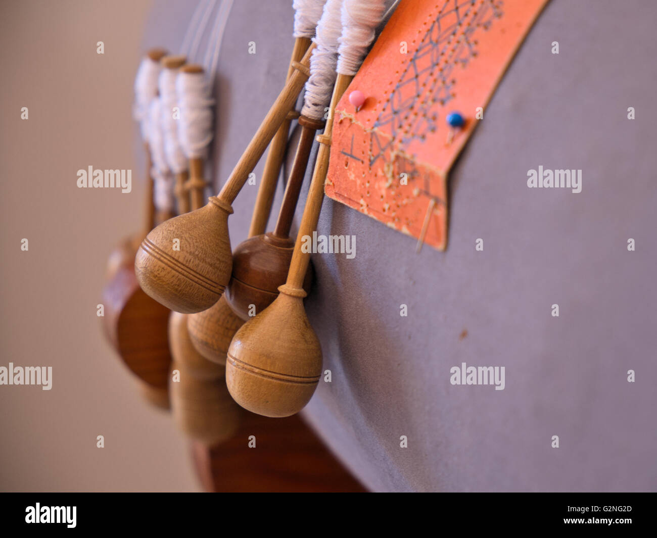 Old wooden knitting tools. Vintage tools, fashion and hobbies Stock