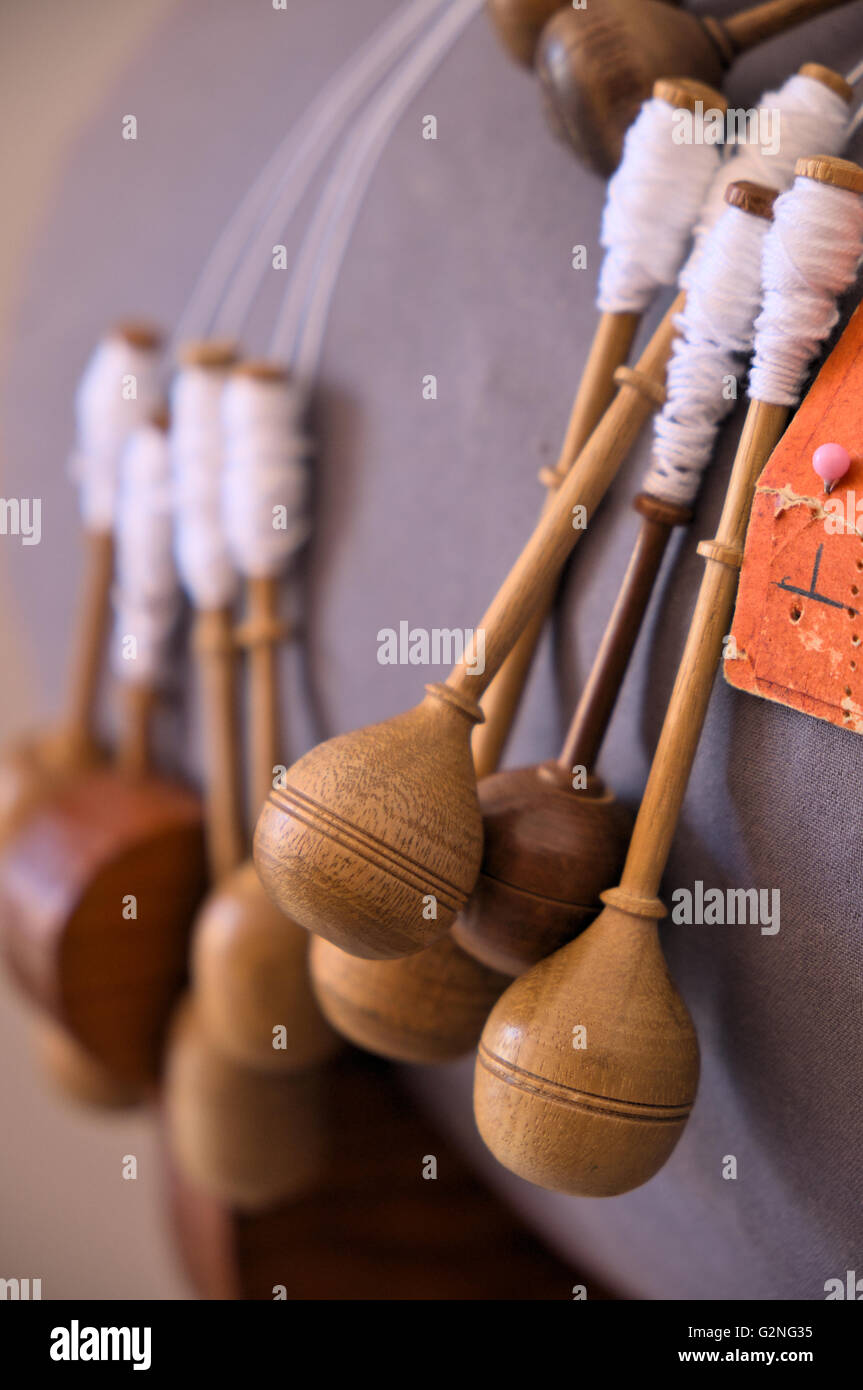 Old wooden knitting tools. Vintage tools, fashion and hobbies Stock