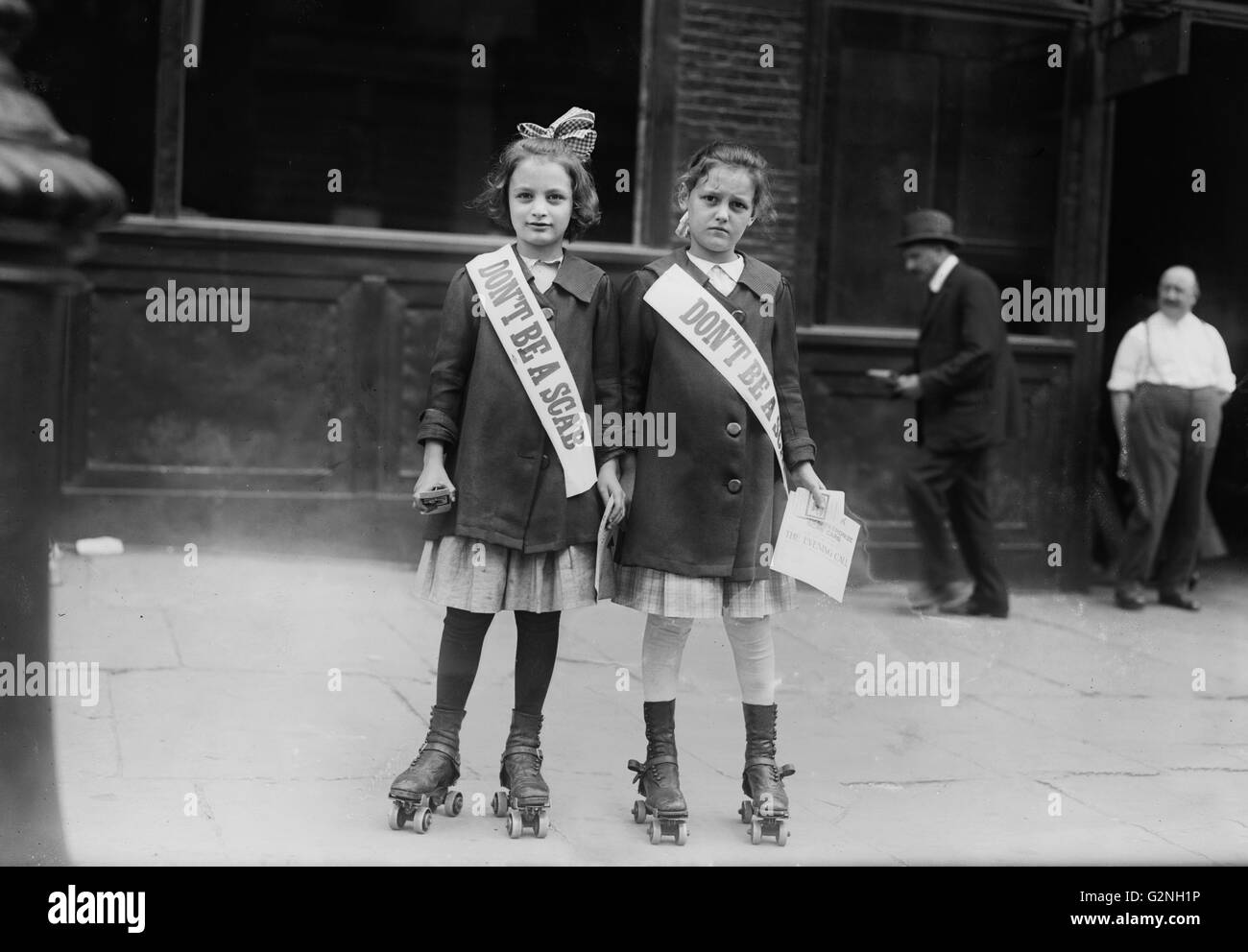 Two young transit strike sympathizers on Roller Skates, New York City, New York, USA, Bain News Service, 1916 Stock Photo