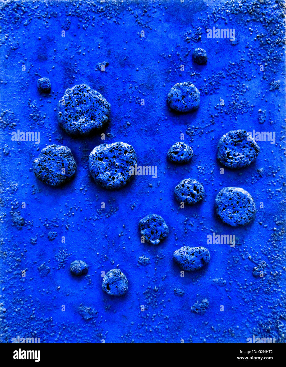 L'accord bleu by Yves Klein (1928-1962), using wood, sponges, small stones and paint. French artist considered an important figure in post-war European art. Stock Photo