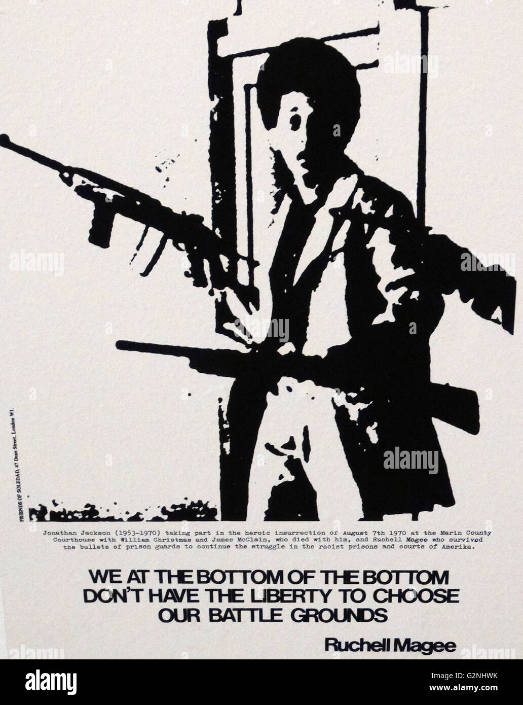 poster depicting Jonathan Jackson 1953-1970. Jonathan Peter Jackson led an attempt to negotiate the freedom of the Soledad Brothers (including his older brother George) through the kidnapping of Superior Court judge Harold Haley from the Marin County Civic Centre in San Rafael, California, an incident in which he was one of four people killed Stock Photo