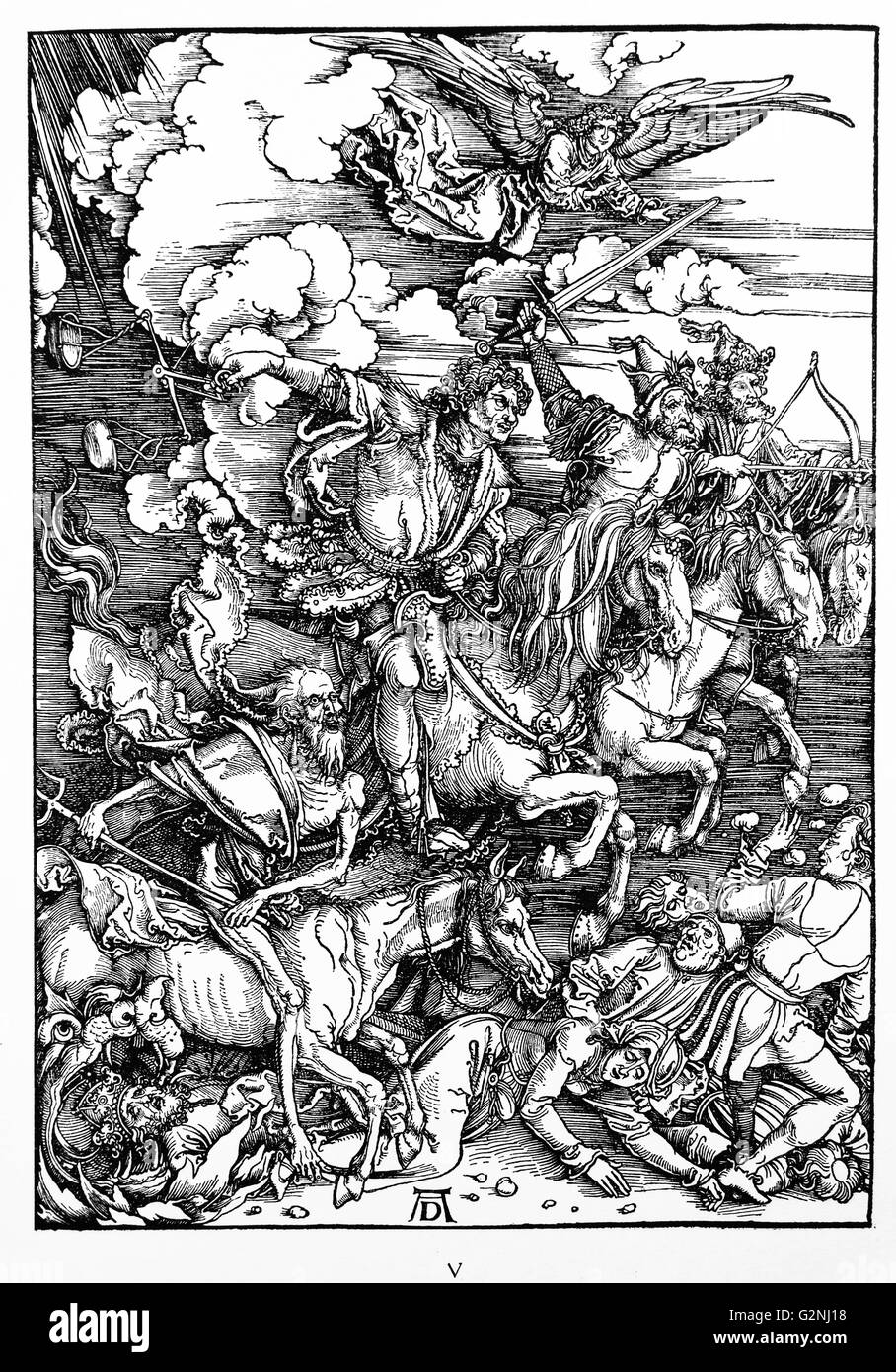 Martin Luther: Preface to the Revelation of John ( 1522): Vorrede zur Offenbarung Johannes (1522). Apocalypse in figures; Woodcut by Albrecht Durer; The Revelation of St John: 4. The Four Riders of the Apocalypse Stock Photo