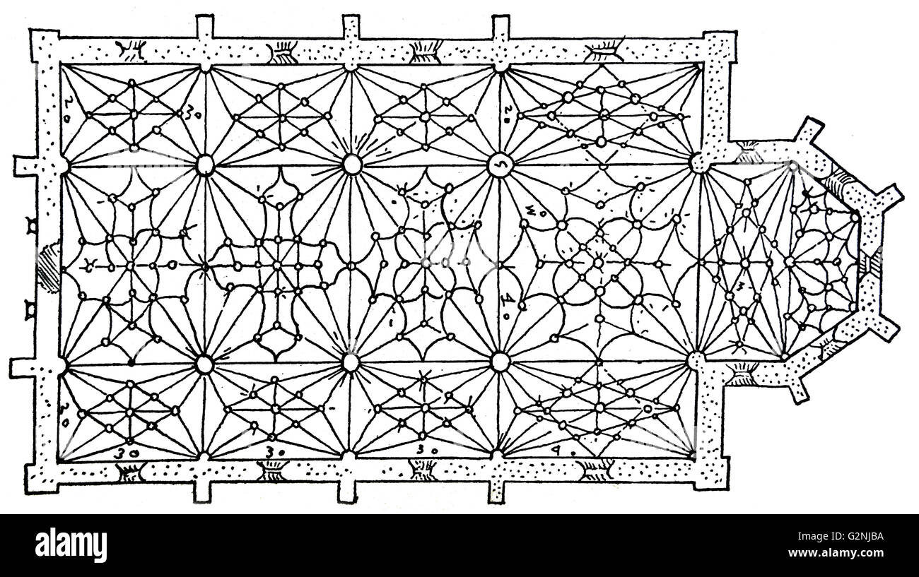 Vaulting pattern similar to that used by Spanish architect Rodrigo Gil de Hontañón (1500-1577) His work alternated the late gothic with the renaissance style. Dated 16th Century Stock Photo