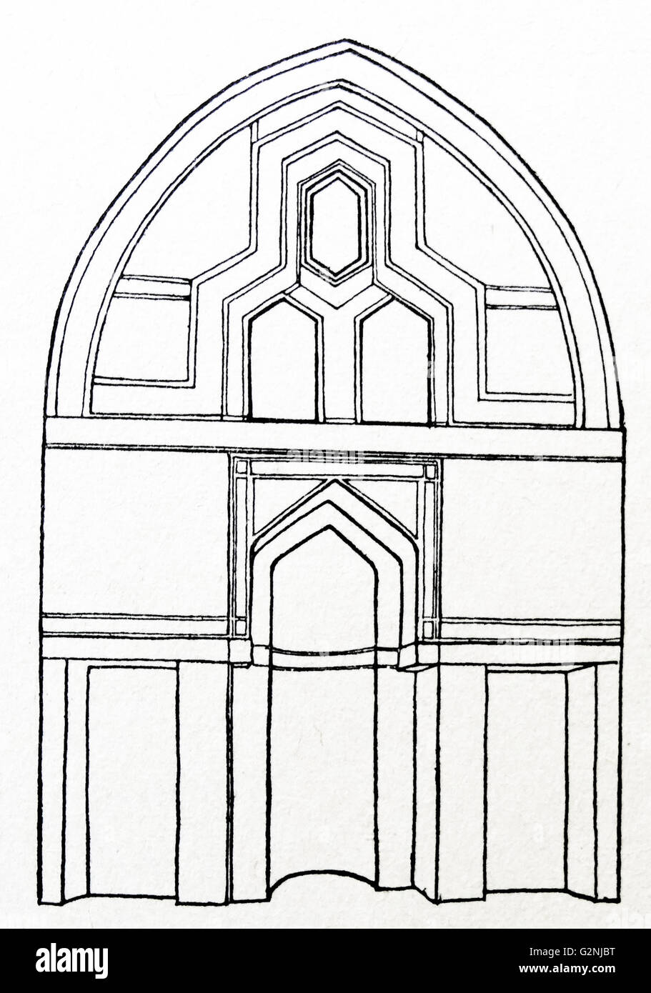 Sketch of the Mihrab wall from the tomb of Mustafa Pasha, Cairo, Egypt. Dated 13th Century Stock Photo