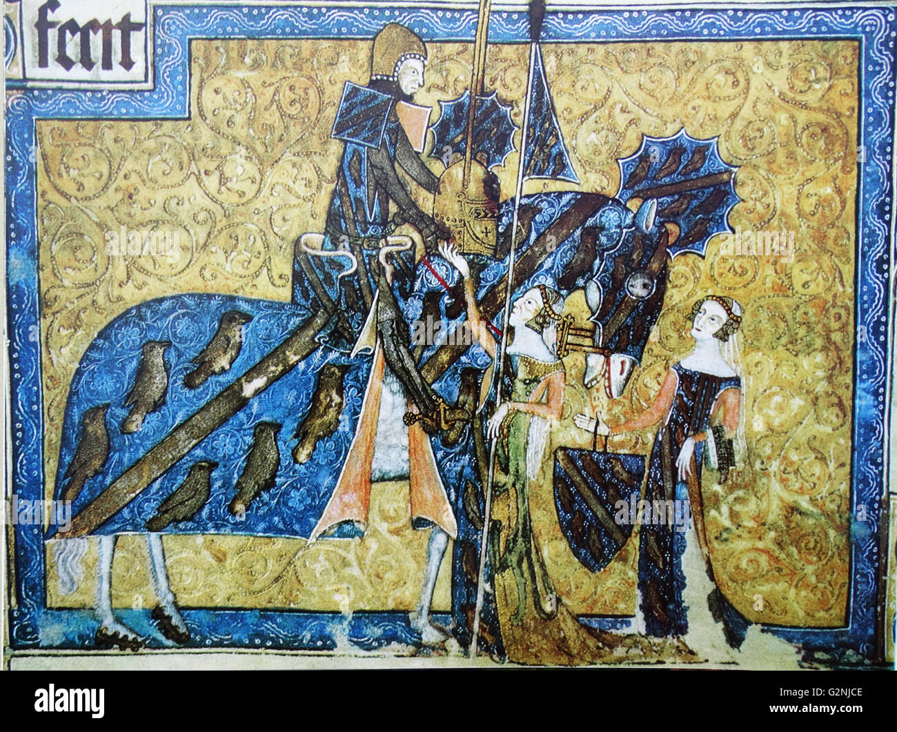 Illumination of Sir Geoffrey Luttrell from the Luttrell Psalter Stock