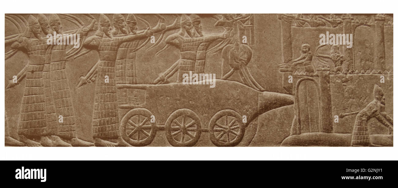 The Gates of Shalmaneser III. Ninth century B.C. The battering ram goes into action. Stock Photo
