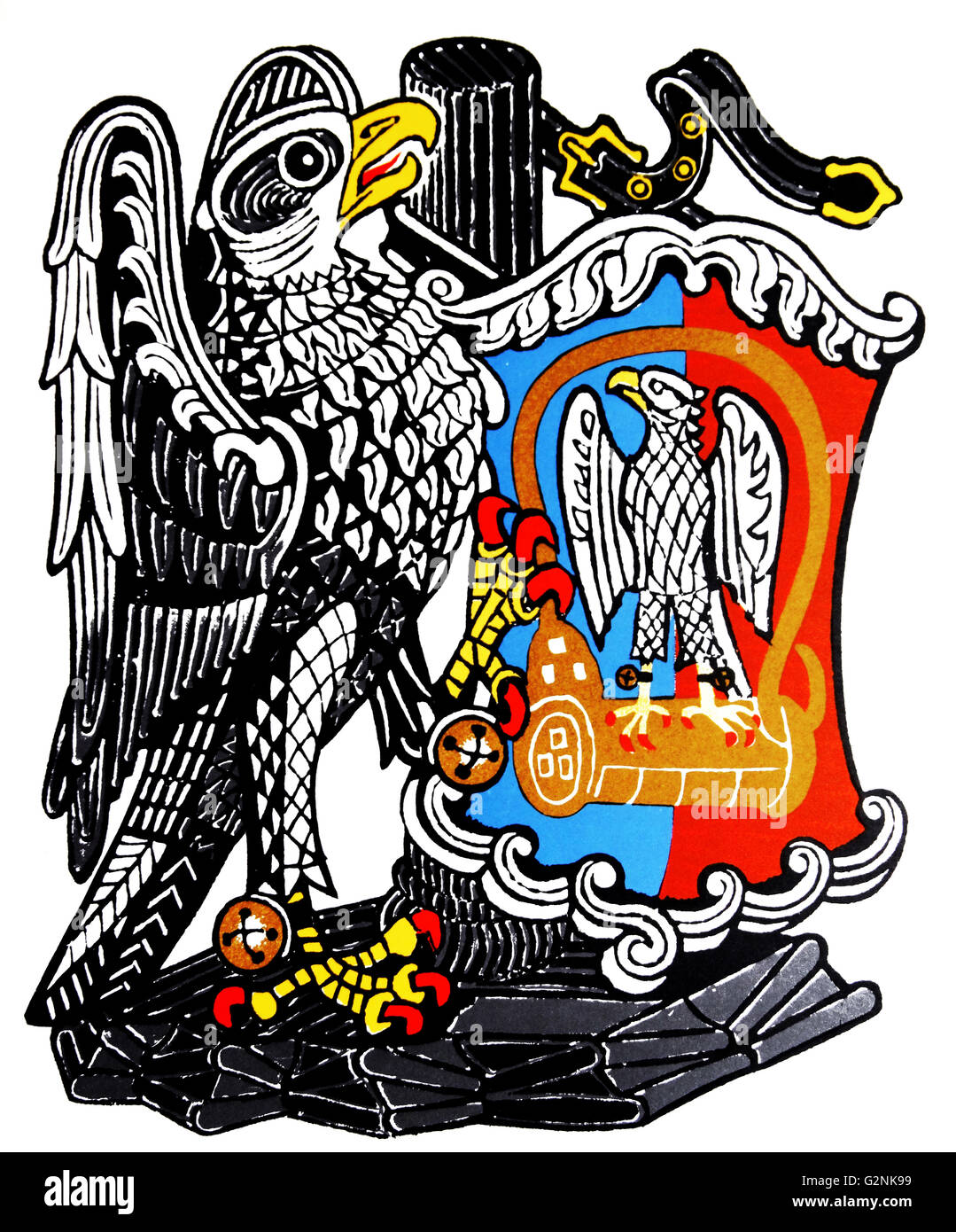 The Falcon of the Plantagenet's. one of 'The Queen's Beasts'. Drawn by Edward Bawden CBE RA (1903 – 1989) was an English graphic artist. Stock Photo