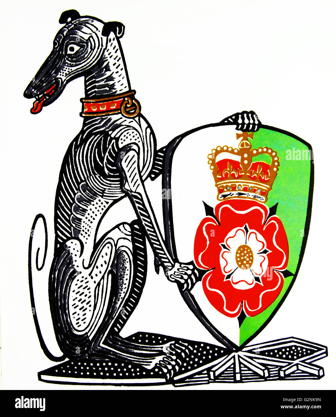 The White Greyhound of Richmond. one of 'The Queen's Beasts'. Drawn by Edward Bawden CBE RA (1903 – 1989) was an English graphic artist. Stock Photo