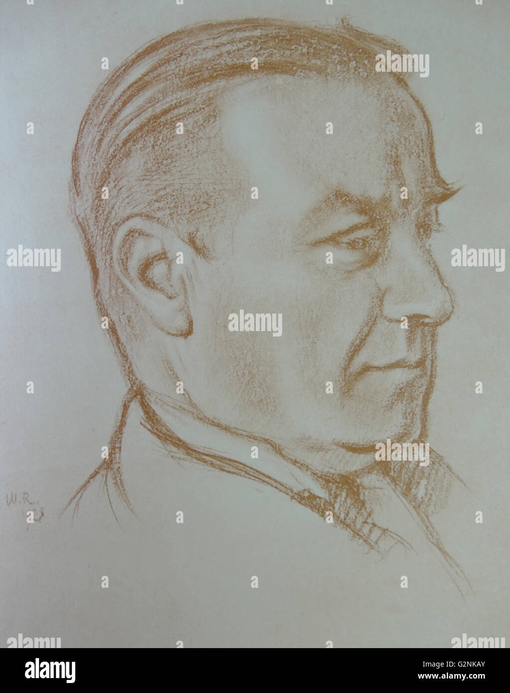 Portrait of The Right Honourable Stanley Baldwin by Sir William Rothenstein. Rothenstein (1872-1945) was an English painter, printmaker and draughtsman. Stock Photo