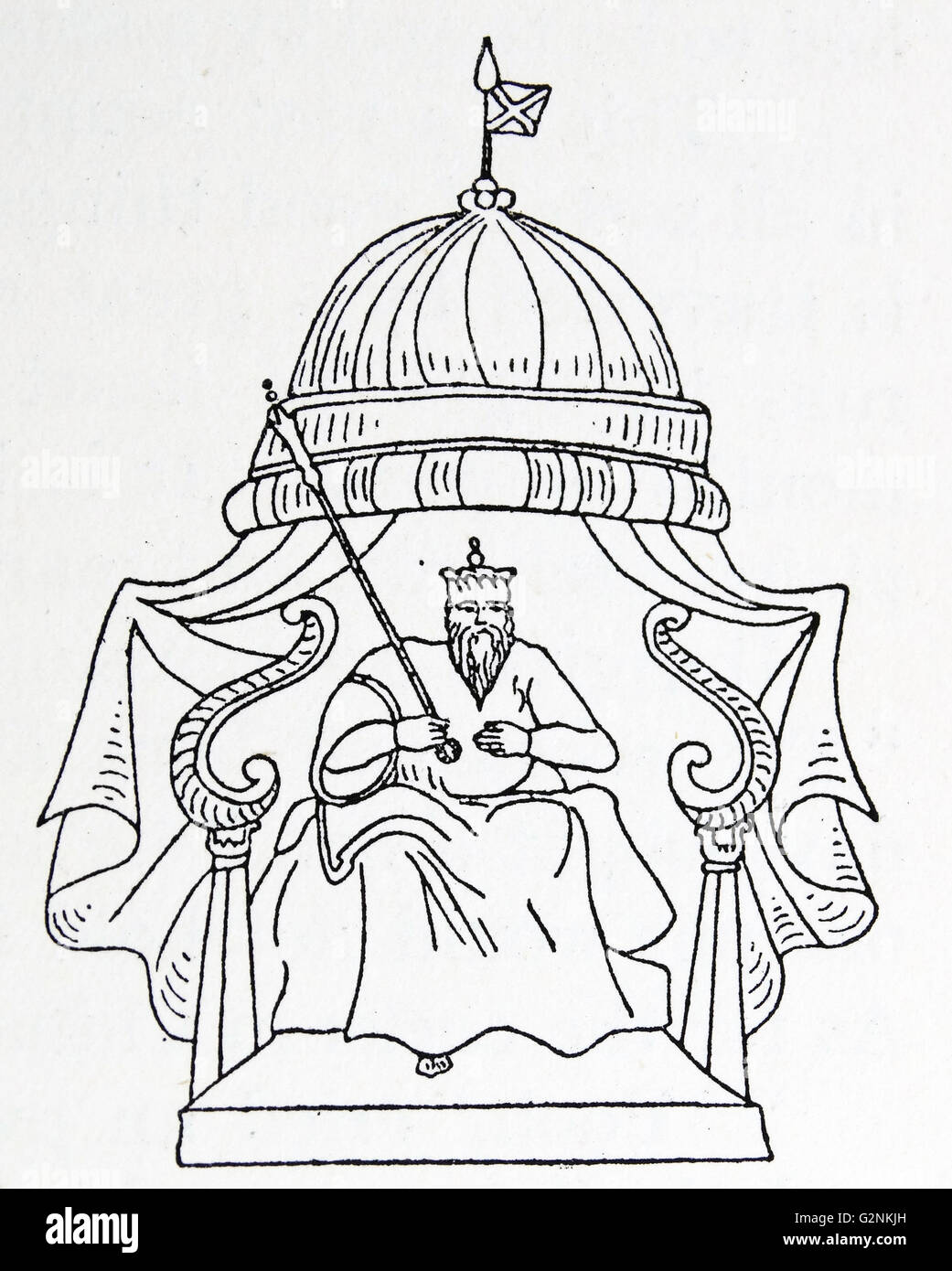 An Emperor of Tartary. From the map ascribed to Sebastian Cabot (1477-1557), 1544. Tartary was a name used to designate the tract of northern and central Asia stretching from the Caspian Sea and the Ural Mountains to the Pacific Ocean Stock Photo