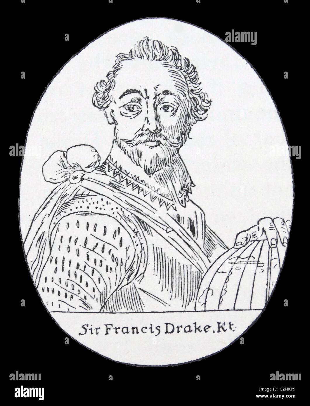 Sir Francis Drake (d. 1596), vice admiral was an English sea captain, privateer, navigator, slaver and politician of the Elizabethan era. Drake carried out the second circumnavigation of the world from 1577 to 1580. Stock Photo