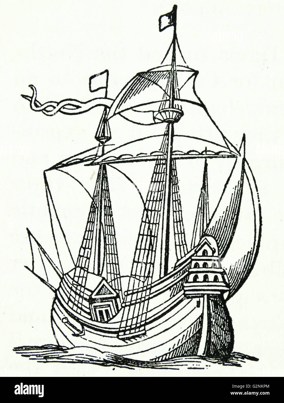 A ship of the late 16th century. From Ortelius 1598. Stock Photo