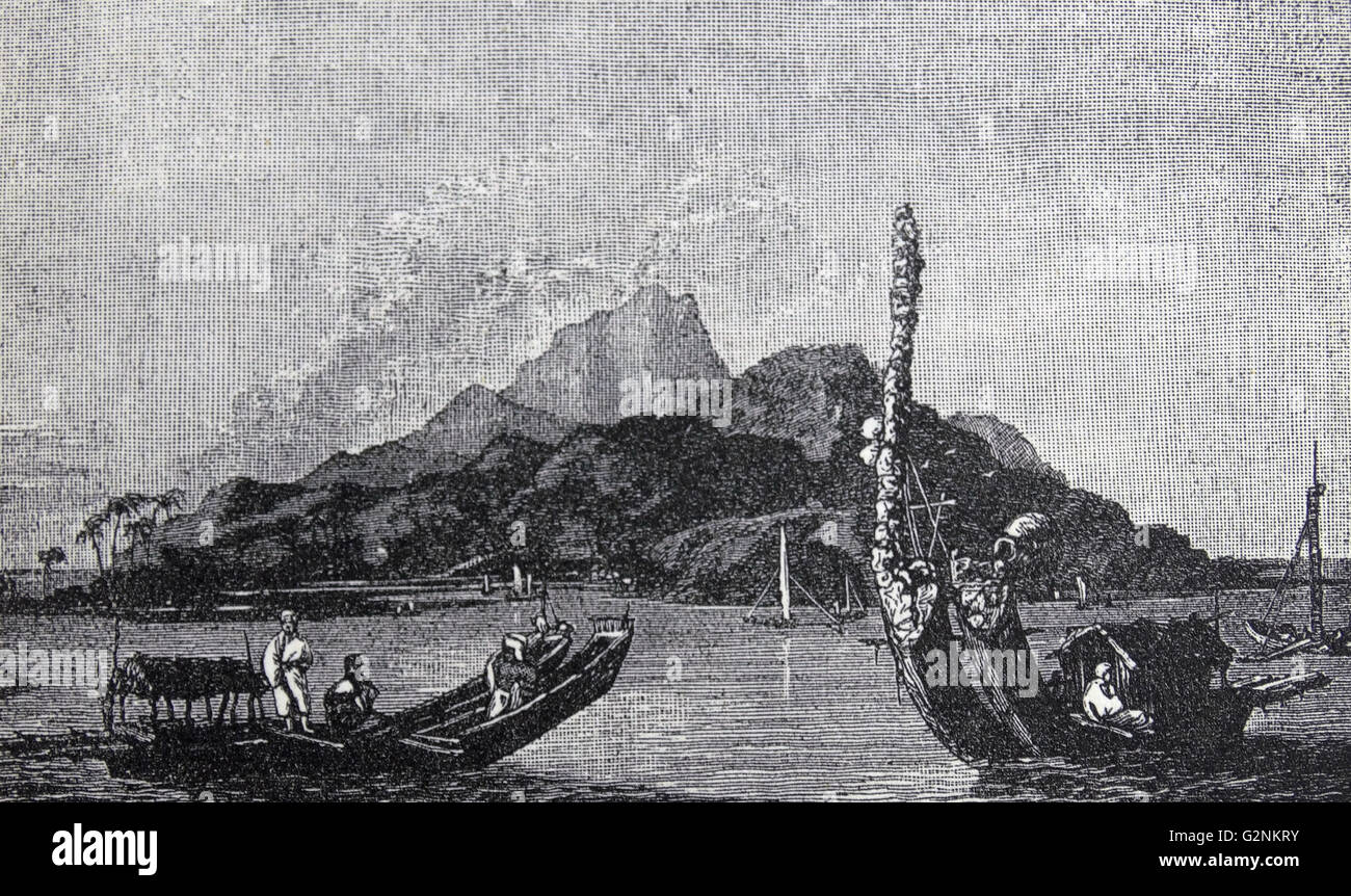 The island of Otaheite, or St. George. From a painting by William Hodges (1744-1797) English painter, who accompanied Captain Cook. Stock Photo
