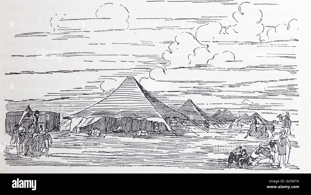 The Camp of Ali, the Mohammedan chief, at Benown. From a sketch by Mungo Park. Stock Photo