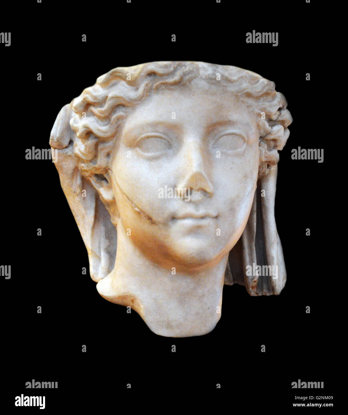Livia Drusilla (58 BC– AD 29), also known as Julia Augusta, was the wife of the Roman emperor Augustus throughout his reign. Roman bust AD 40-80 Stock Photo