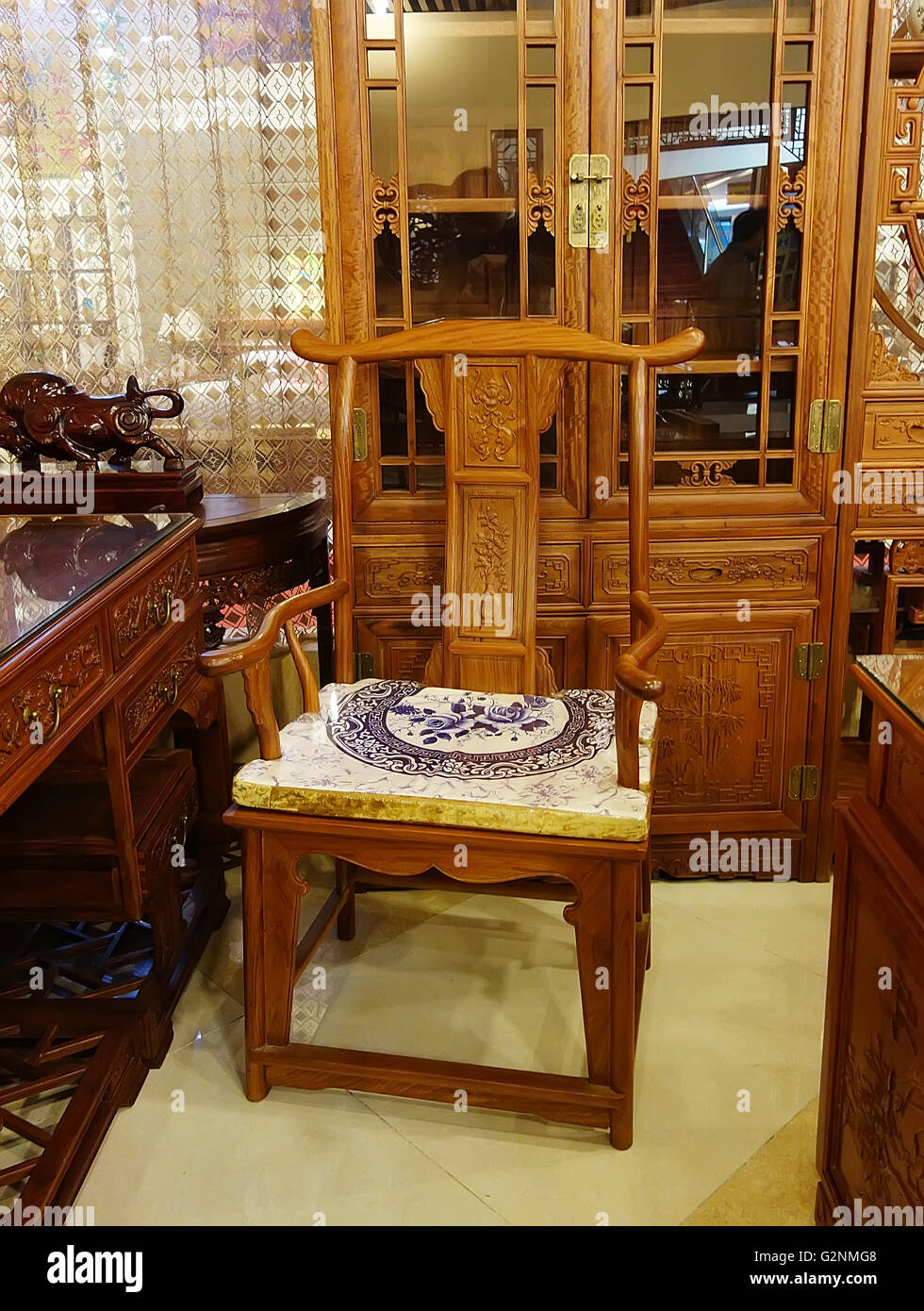 Chinese antique ming style furniture made from elm wood Stock Photo