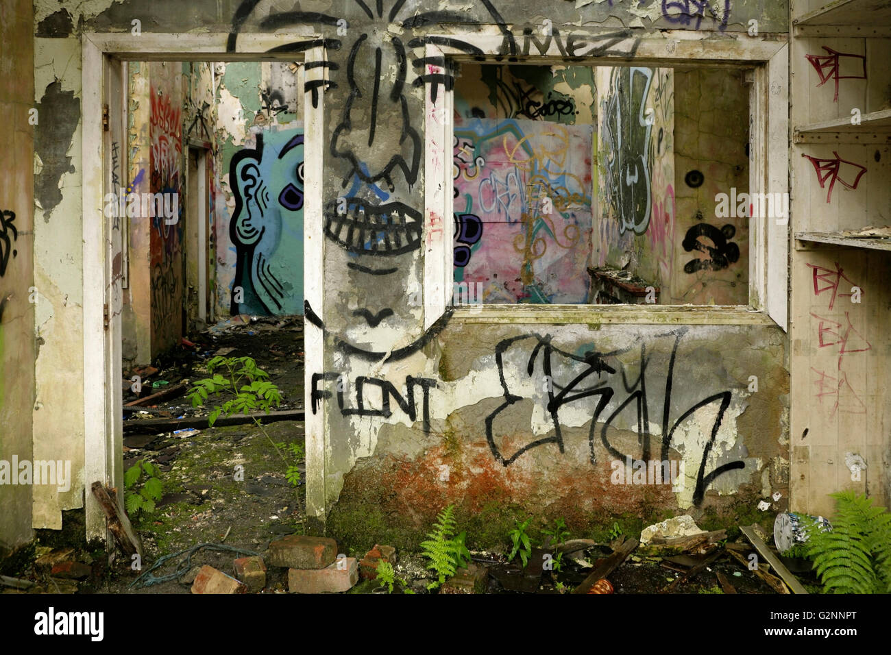 Graffiti And Vandalism In Abandoned Derelict Building Stock Photo Alamy