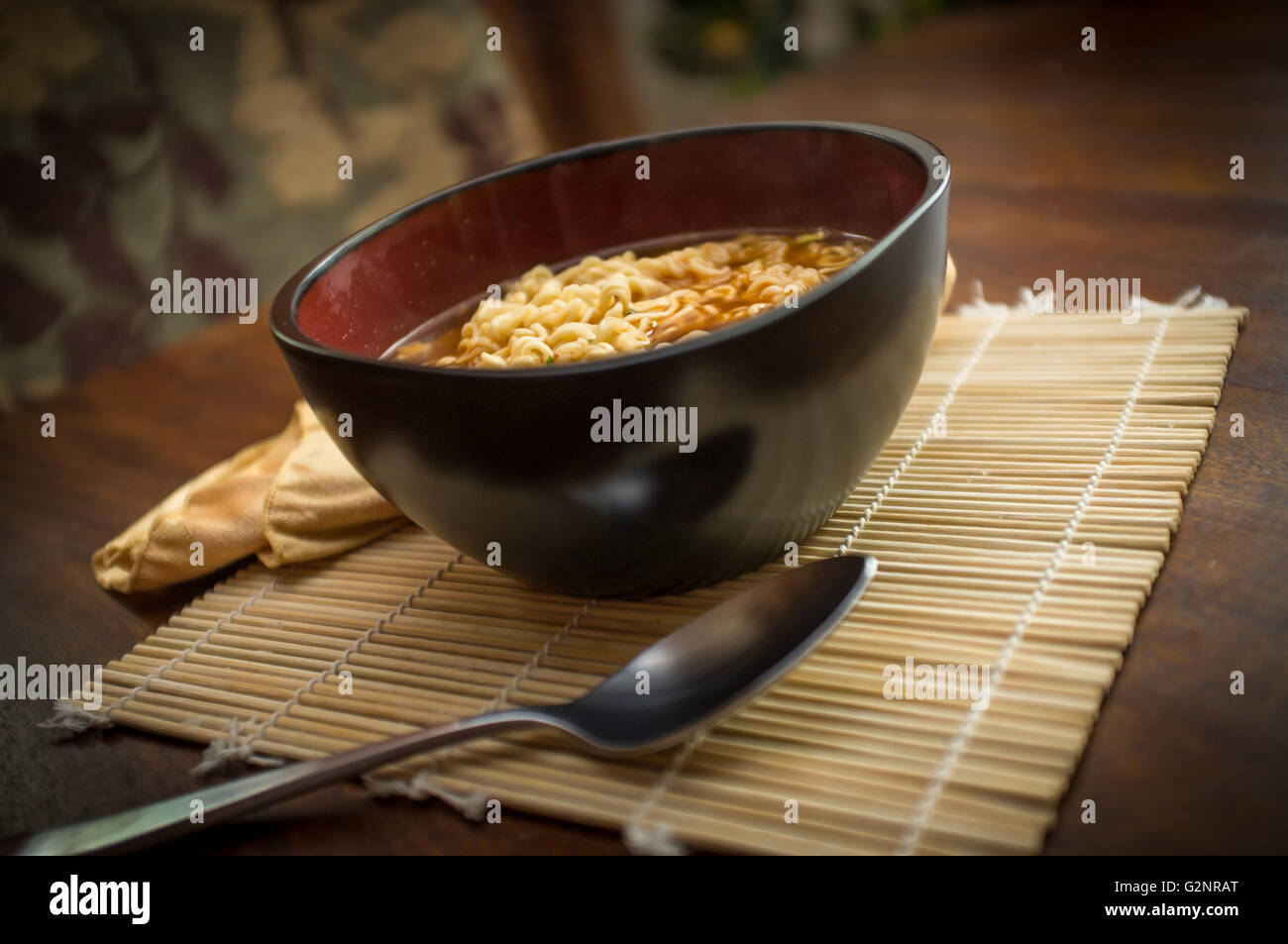 Simple Korean spicy ramen noodles in red broth Stock Photo Alamy