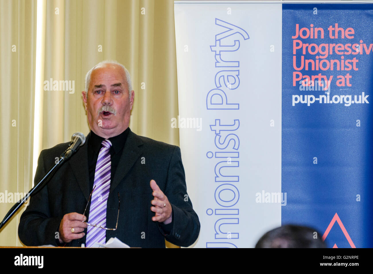 Belfast, 13/10/2012 - Ken Wilkinson speaks a the Progressive Unionist Party 2012 conference, held in the Ramada Encore Hotel. Stock Photo