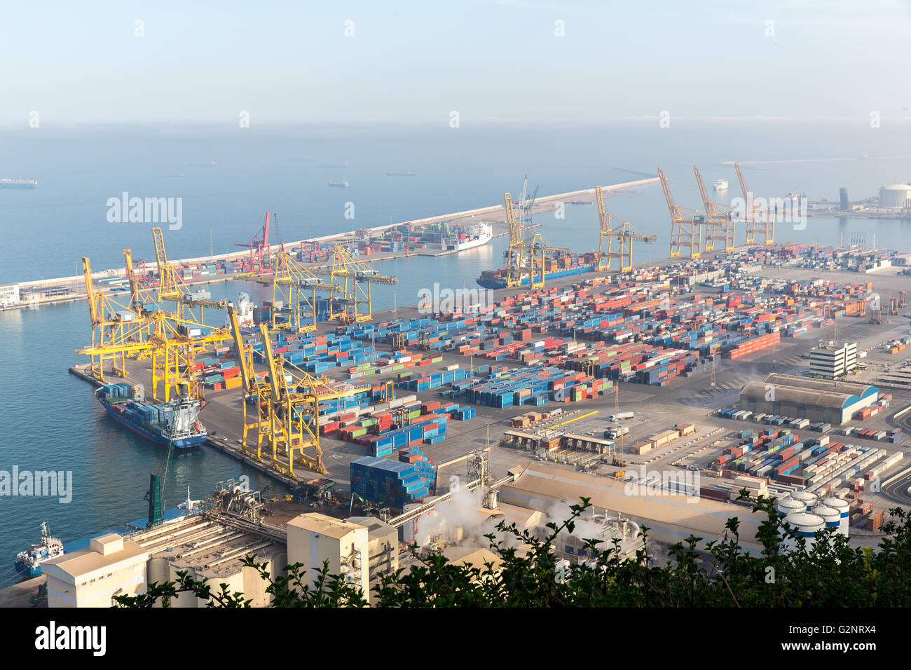 Industrial Port for freight transport and global business in Becelona Spain Stock Photo