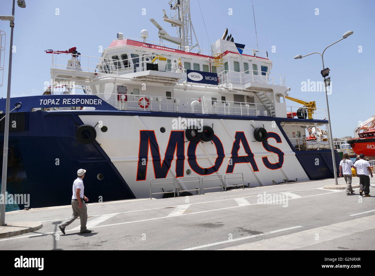 The larger of the two search and rescue ships, the Topaz Responder, belonging to MOAS in Malta Stock Photo