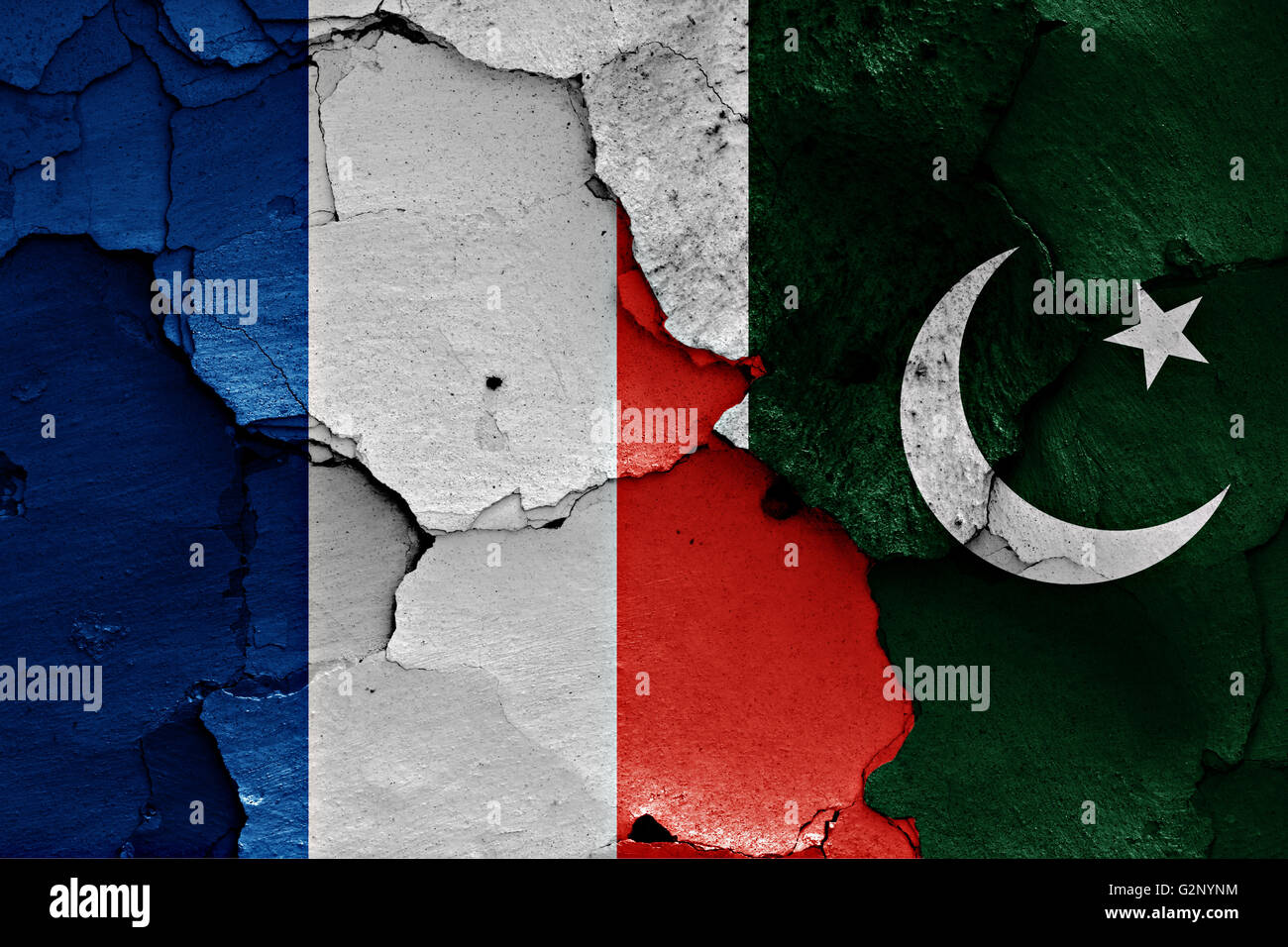 flags of France and Pakistan painted on cracked wall Stock Photo - Alamy
