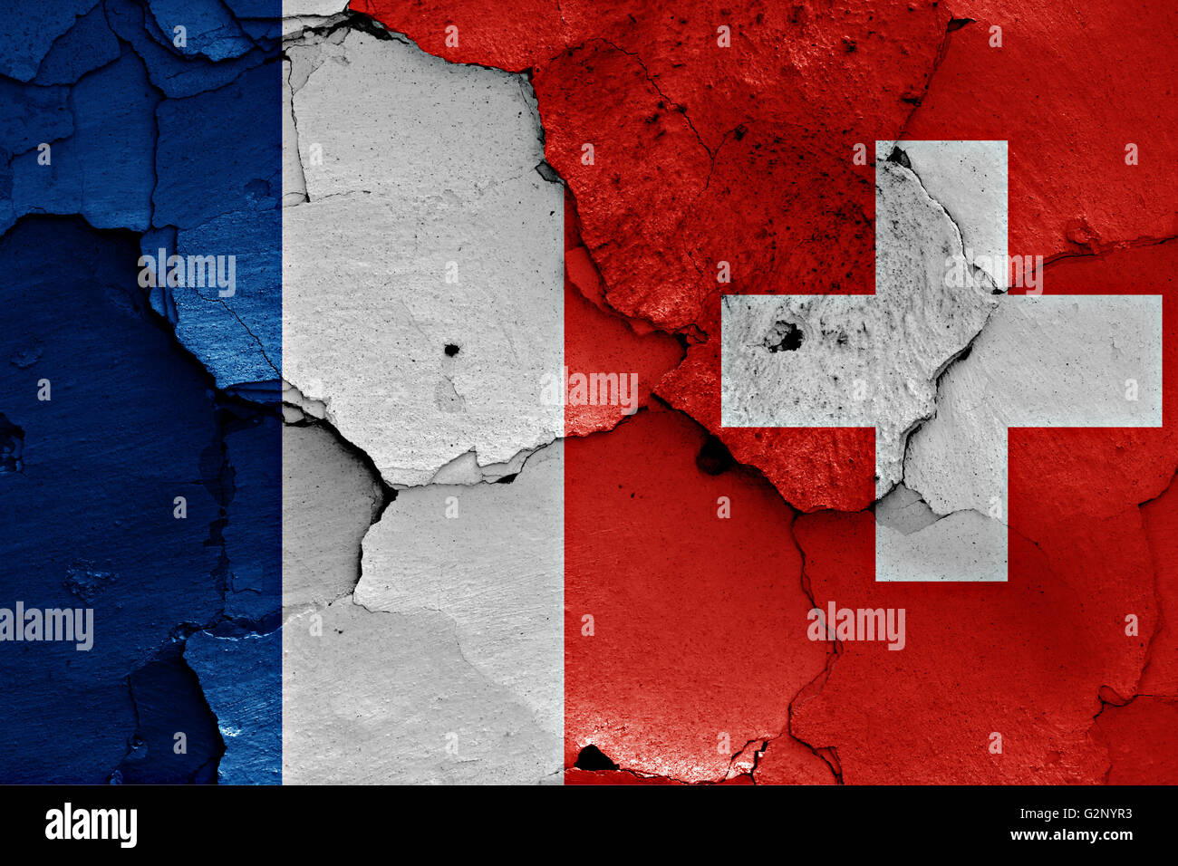flags of France and Switzerland painted on cracked wall Stock Photo - Alamy