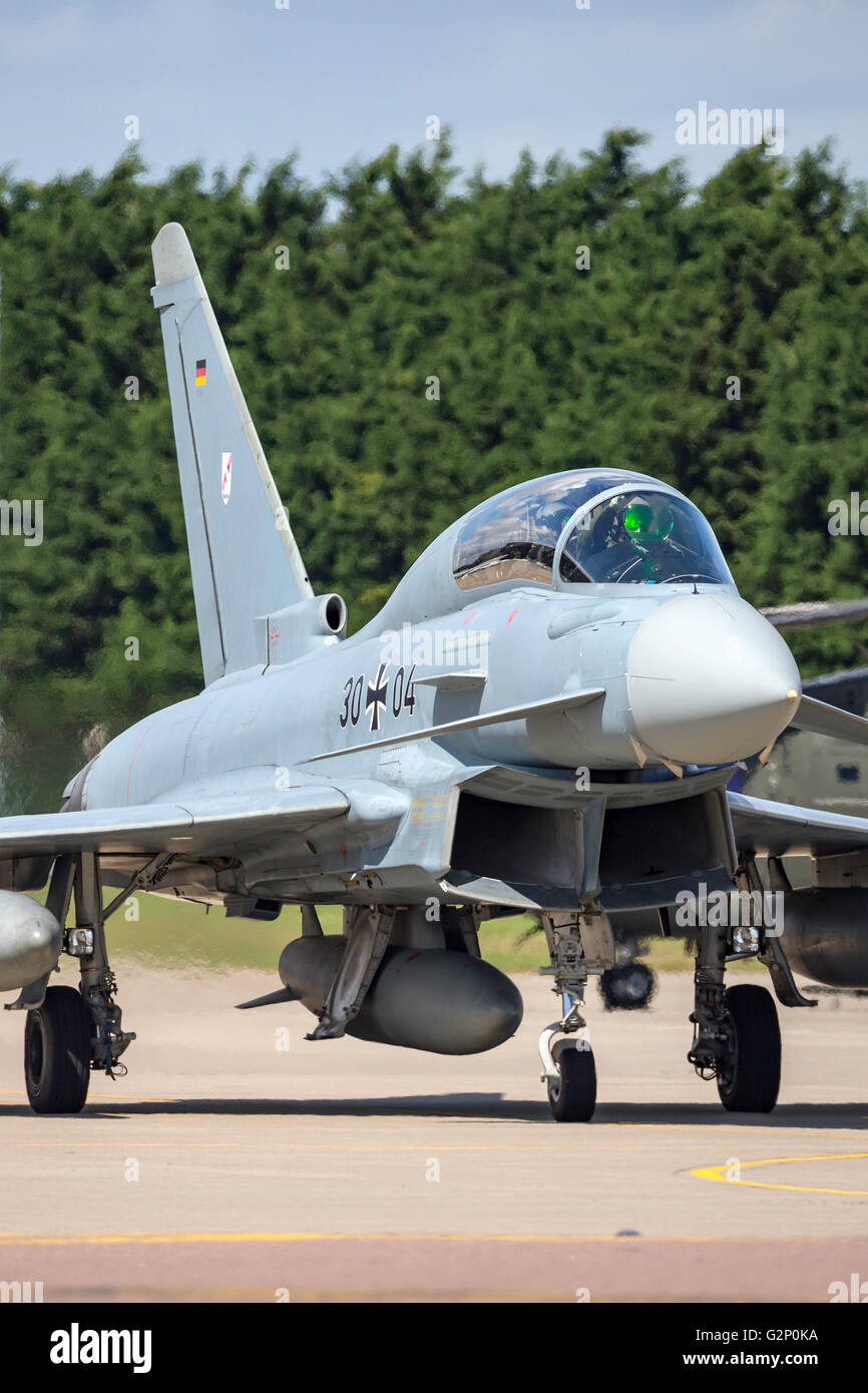 German Air Force (Luftwaffe) Eurofighter EF-2000 Typhoon multi-role fighter aircraft. Stock Photo