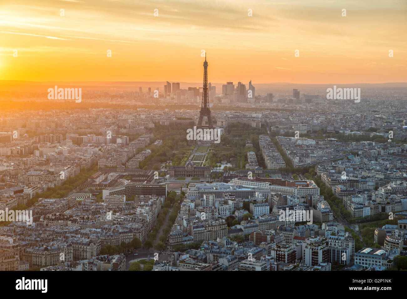 Aerial view of Paris skyline at sunset, France Stock Photo