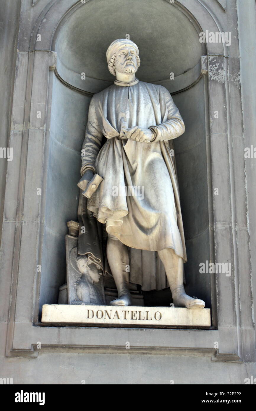 Statue located outside of the Uffizi museum in Florence, Italy. One of