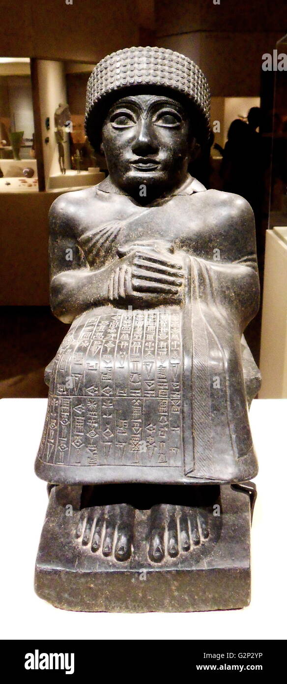 Statue of Gudea. Made from Diorite. Mesopotamian, from ancient Girsu