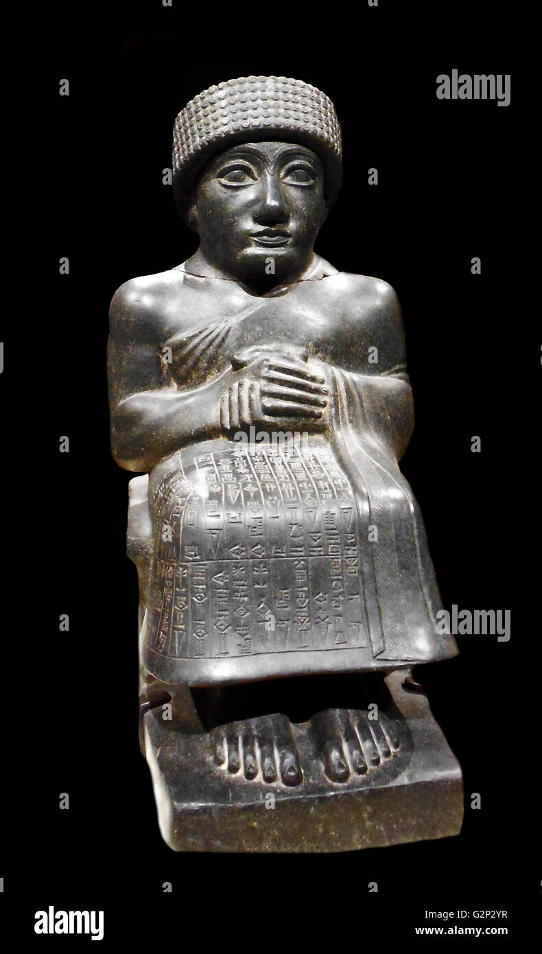 Statue of Gudea. Made from Diorite. Mesopotamian, from ancient Girsu