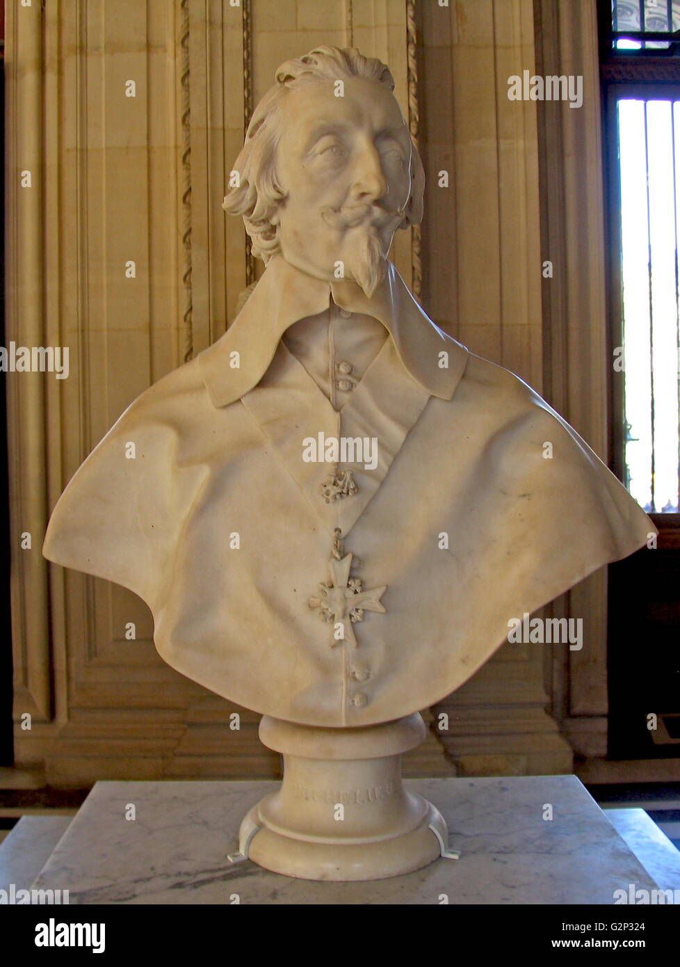 Cardinal Richelieu Sculpture by Gian Lorenzo Bernini. Circa 1641 AD. Made from Marble. In the baroque style. Stock Photo