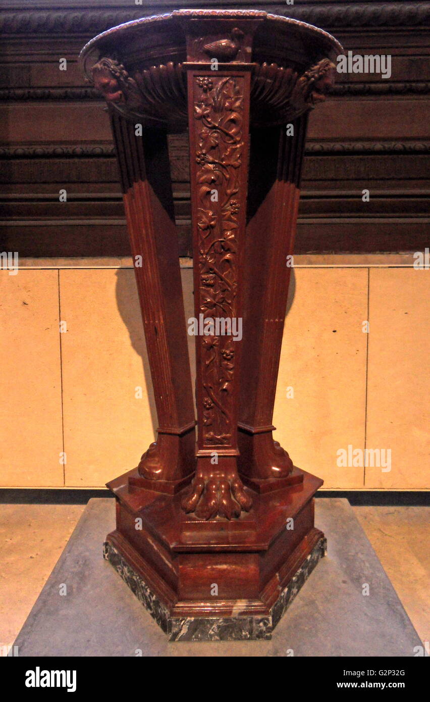 Large antique tripod pedestal from the Borghese collection. Italian, Made from Red Marble. Circa late eighteenth century. Stock Photo